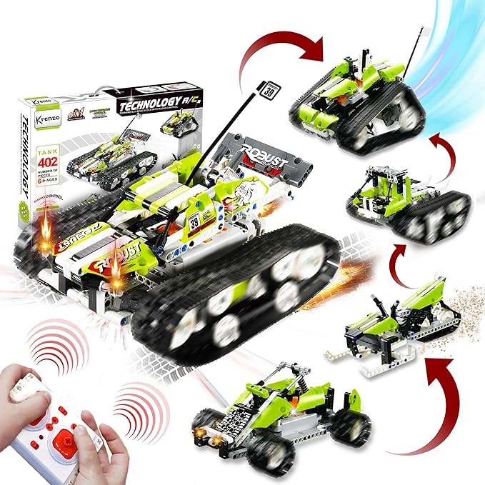 5 In 1 Rc Tank Stem Toys Remote Control Cars For Kids Stem Robot Building Blocks 400 Pcs R