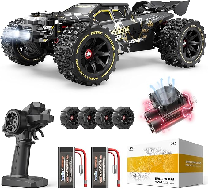 Deerc 1 14 Fast Brushless Rc Car For Adults Boys Max 50 Mph 2 3s Lipo Batteries 4x4 Waterp