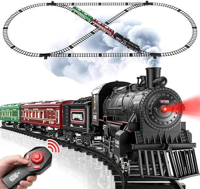Hot Bee Train Set Remote Control Train Toys W Luxury Track Glowing Passenger Carriages Met