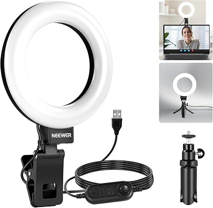 Neewer Basic 5 Ring Light For Video Conference Lighting Clip On Light Kit With Desk Tripod