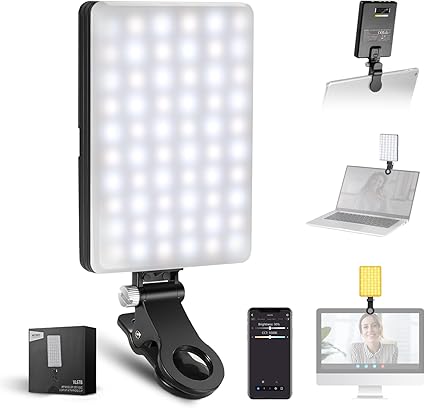 NEEWER BASICS VL67B Phone Selfie Light for iPhone with APP Control, Bi Color 2000mAh Clip On Fill Light for Vlogging Recording Live Streaming, Computer/Laptop/Webcam/Monitor Video Conference Lighting
