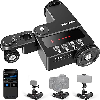 NEEWER Upgraded Motorized Camera Dolly with App Control, Ultra Silent Motor, Compatible with GoPro Hero 13 12 iPhone 15 Pro Max Samsung S24 DSLR Camera, DL200（for Smooth Floors and Desktops Only）