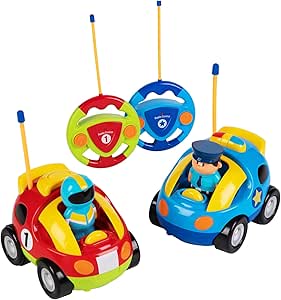 Prextex Cartoon Rc Police And Race Car Toddler Toys Pack Of 2 Remote Control Cars For Kids