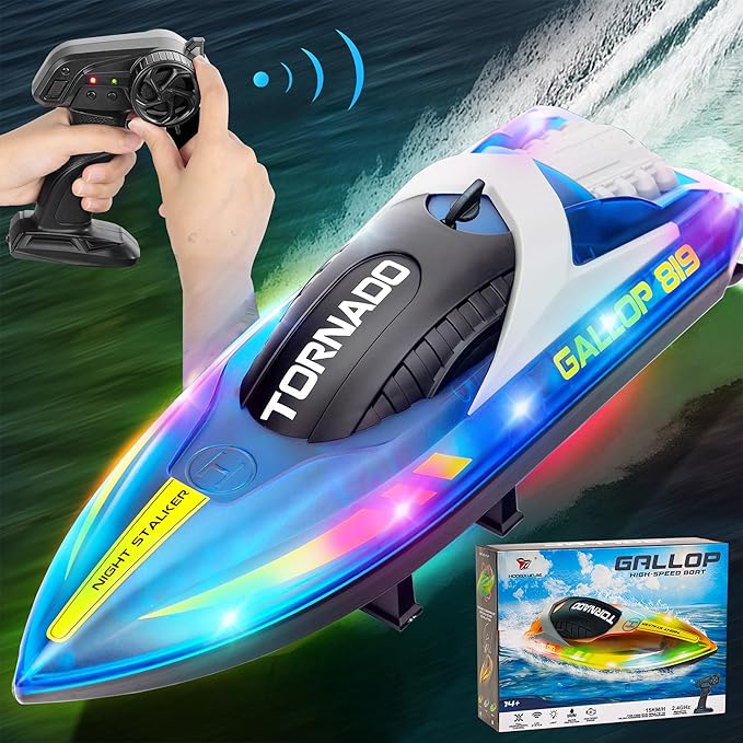 Rc Boat For Kids 8 12 15 Mph Fast Remote Control Boat With Led Lights 2 4g Rc Electric Boa