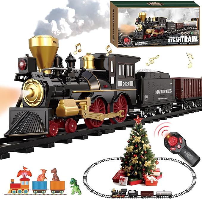 Remote Control Train Set For Kids Electric Steam Engine Locomotive Oil Tank Train Cargo Ca